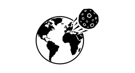A black and white illustration of a globe with a meteorite impacting the earth © Mezzy
