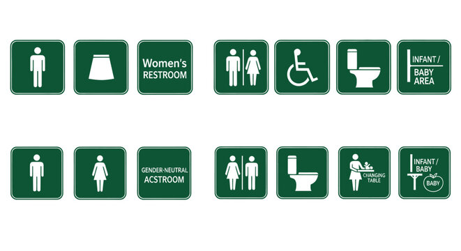 Restroom signs for accessibility purposes.