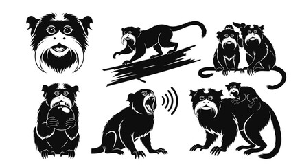 Black and white monkey illustrations. © bayu