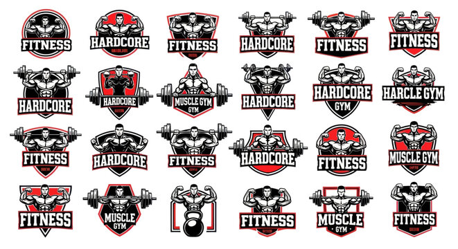 Gym logos with skulls and muscle.