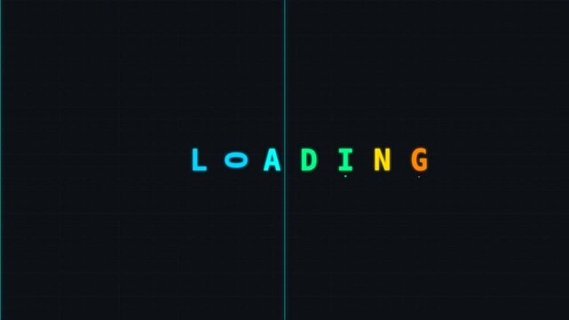 Colorful loading screen animation with vibrant text and smooth transitions on a dark background
