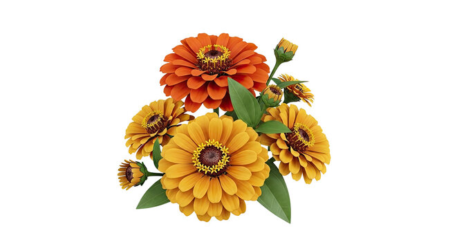 Vibrant Bouquet of Orange and Yellow Zinnias with Buds