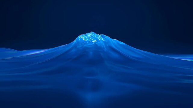 Abstract Blue Wave Mountain Ocean Water Glow Dark Background With Glowing Crest, Smooth Fluid Curve, Flowing Marine Surface, Minimal Futuristic Motion, Serene Liquid Design