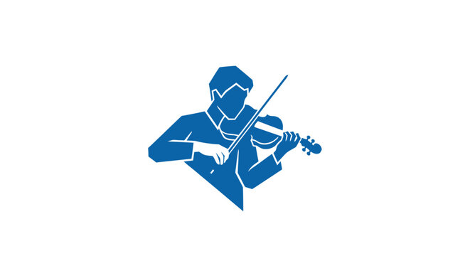 Man Playing Blue Violin Silhouette Music.