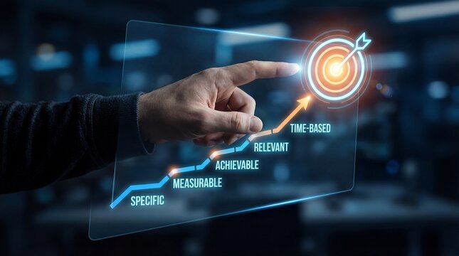Smart goals concept with target and business strategy planning digital interface