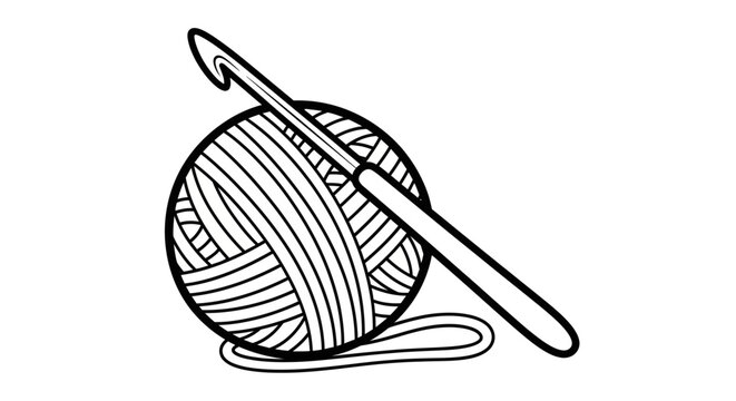 Line art crochet hook and yarn ball