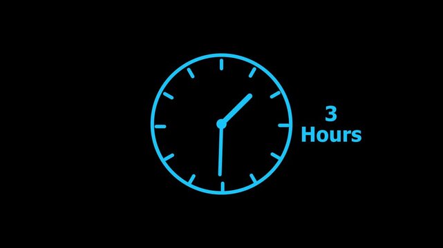 3 hours service clock icon. 3 hours customer service concept. 3 Hours Countdown Animation.