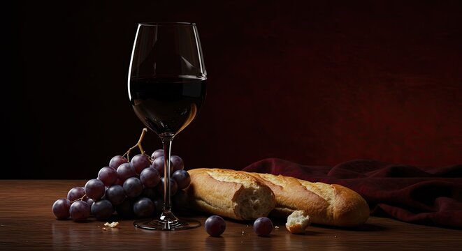 Red wine glass with grapes.