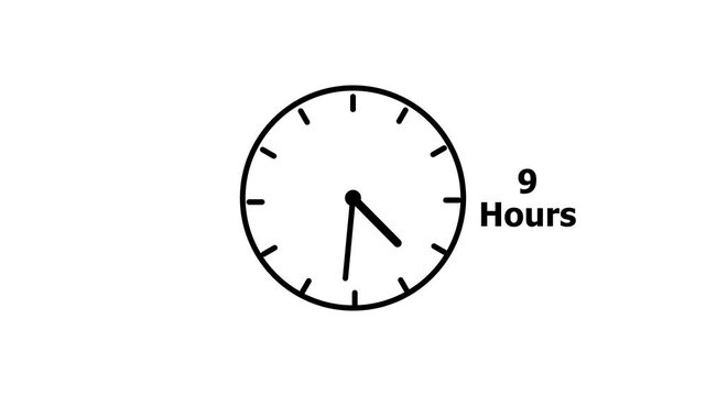 9 hours service clock icon. 9 hours customer service concept. 9 Hours Countdown Animation.