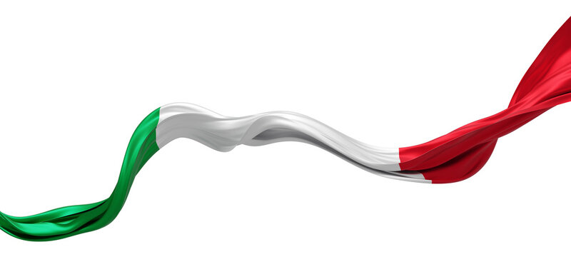 Italian flag flowing isolated on transparent background Italy ribbon design 3D render