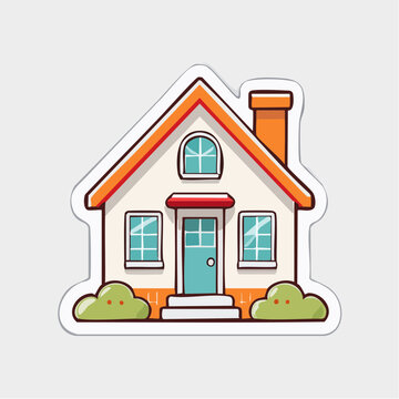 Cute cartoon house with chimney and windows