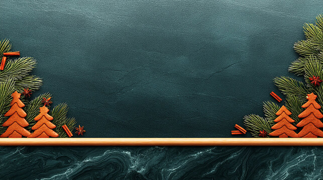 A digital illustration of a festive Christmas border with pine trees