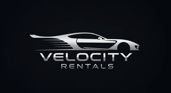Sleek silver sports car logo for Velocity Rentals.