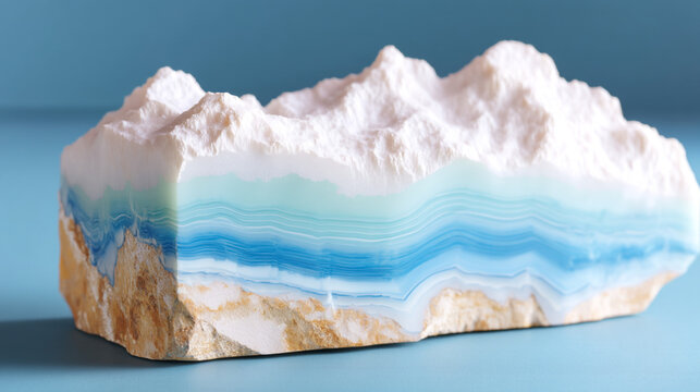 A cross-section of a stone exhibits beautiful layered bands of blue and white.