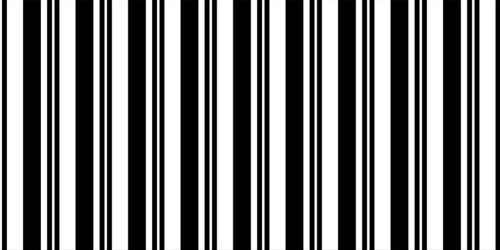 Monochrome bar code seamless pattern. Simple vector illustration. Binary bg with irregular thin and thick vertical lines