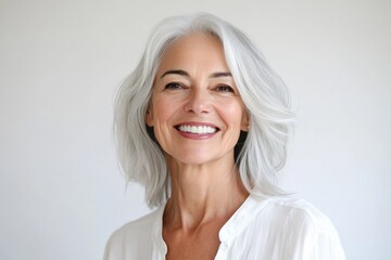 Fototapeta premium Captivating senior woman portrait studio warm atmosphere front view genuine smile