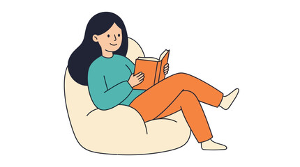 Obraz premium Woman reads book sitting comfortably in beanbag chair leisure activity illustration