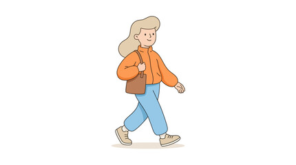 Woman walking sideways with bag cartoon illustration for lifestyle and design © Hadi