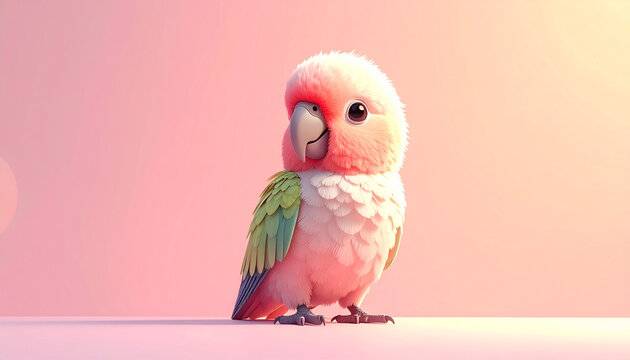 Cute parrot bird with pastel pink colors