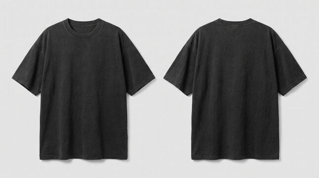 Oversized Black T-Shirt Mockup Front and Back View, Heavyweight Cotton Streetwear Tee Template on Neutral Background
