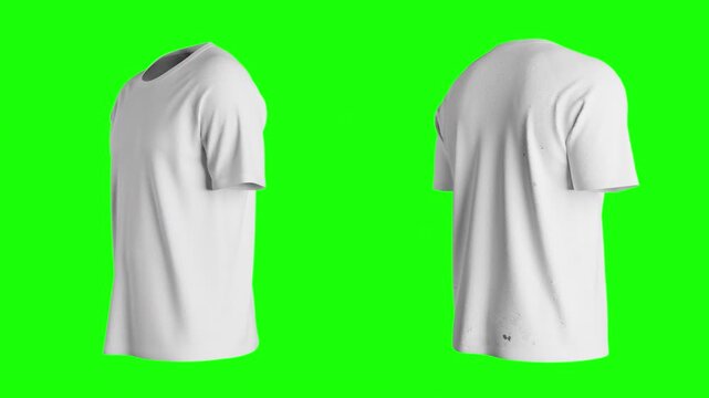 Blank white oversize t-shirt mockup, looped rotation, 3d rendering 4k 60 Fps animation. Cycled casual fabric oversized tee-shirt mock up, isolated on green screen