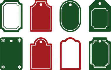 Minimal Christmas tag set, clean rounded frames, to from labels, seasons greetings badge, soft teal and cream accents, vector template pack for holiday packaging, gift tags and festive branding design © MSTRINA