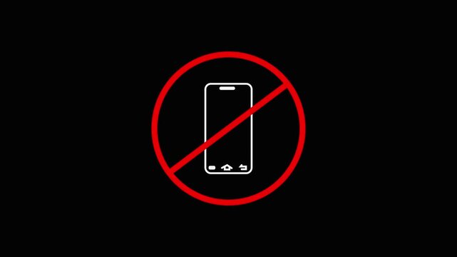 No Mobile Phone Symbol Red Circle Prohibition Sign on Black Background no cell phone.
