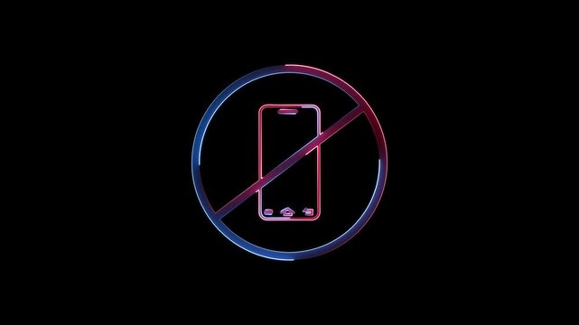 Neon smartphone with prohibition symbol on black background mobile phone ban no cell phone sign no phone.
