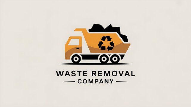 Waste removal company logo with recycling truck icon recycling disposal environment sanitation industrial transport
