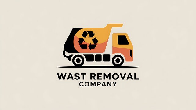 Waste removal company logo with garbage truck recycling disposal environment sanitation industrial transport business