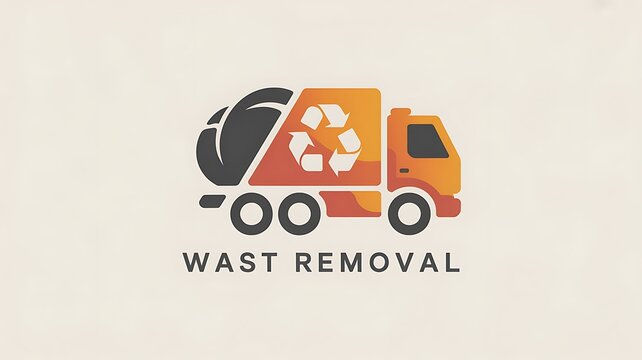 Waste removal truck logo with recycling symbol recycling collection disposal sanitation transport friendly industrial