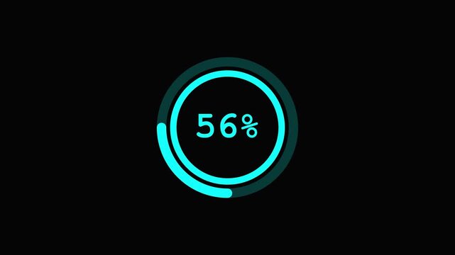 Loading Progress Circle 100 Percent Teal Animation loading animation percentage sign teal color black background.