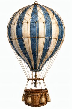 Vintage Steampunk Hot Air Balloon, 19th Century Victorian Jules Verne Airship Watercolor Illustration Isolated