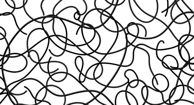 Abstract Black Scribble Lines Pattern on White Background.
