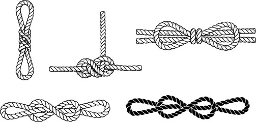 Hand drawn rope knots set isolated on white background nautical illustration collection © MdMojnu