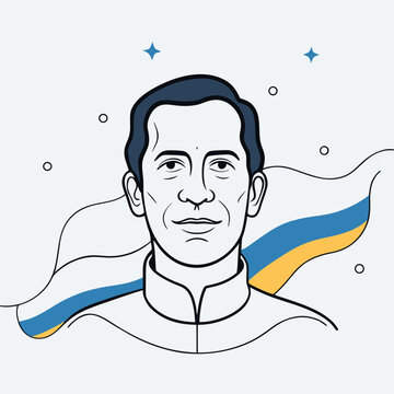 Minimalist Statesman Portrait Illustration with Stylized Blue and Yellow National Banner