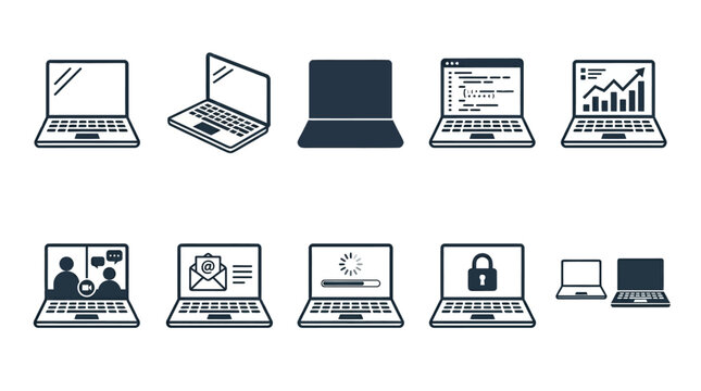 10 Laptop Icon Pack &ndash; Modern Tech & UI Vector Collection