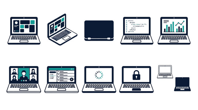 10 Laptop Icon Pack &ndash; Modern Tech & UI Vector Collection