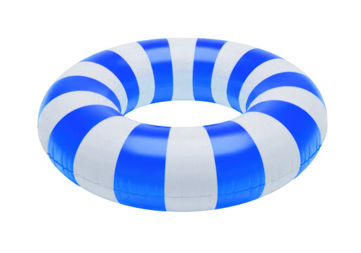 Blue and white striped inflatable pool float isolated on transparent background