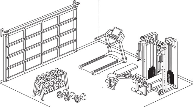 Isometric illustration of a complex mechanical system with gears racks and supporting structures