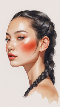Elegant portrait female with dark hair partial turn modern illustration aesthetic wallpaper background creative scene