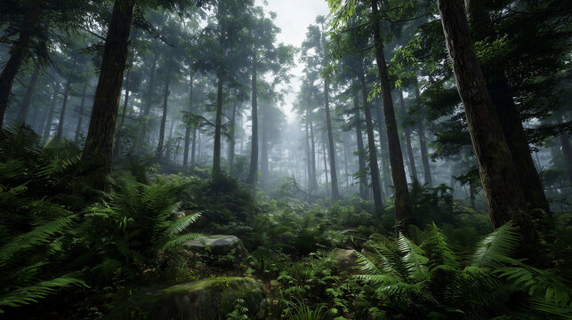 Enchanted Forest: Immerse yourself in the serene beauty of a sun-dappled forest, where towering trees pierce the sky and the air hums with the magic of nature. 