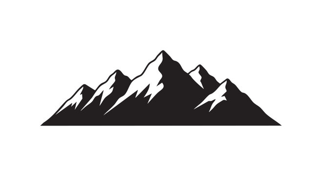 Mountain range silhouette with jagged peaks and high altitude summits for outdoor adventure and hiking trail branding.