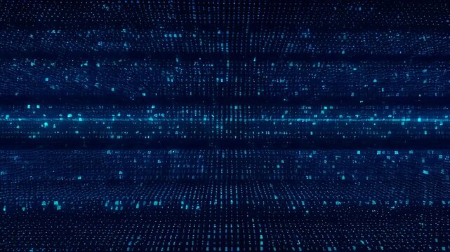 Digital Data Tunnel Blue Technology Background with Glowing Particles, Abstract Pattern, Green Grid Lines, Dark Perspective, Wave Matrix, Light Digital Abstract Texture for SEO Background Video