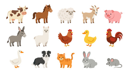 Fototapeta premium Cute Farm Animals Vector Set - Flat Design Style