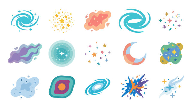Flat Design Space and Galaxy Icons Set