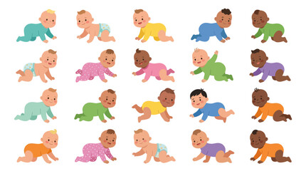 Obraz premium Diverse Babies Crawling Illustration Set. Child Development, Early Childhood Vector Art.