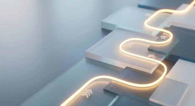 Strategic navigation glowing path abstract technology neon line 3d render futuristic interface concept with luminous route
