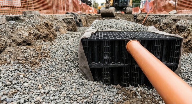 Stormwater drainage water management construction site trench plastic pipe drainage system water scarcity climate adaptation