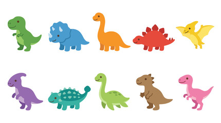 Fototapeta premium Cute Cartoon Dinosaurs, Children's Illustration, Flat Design
